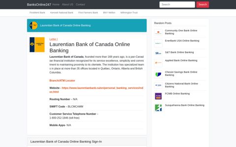 Laurentian Bank of Canada Online Banking - BanksOnline247