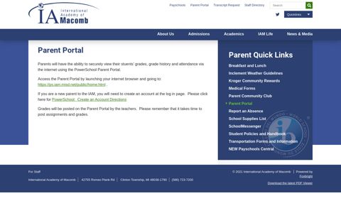 Parent Portal - Parent Quick Links - International Academy of ...