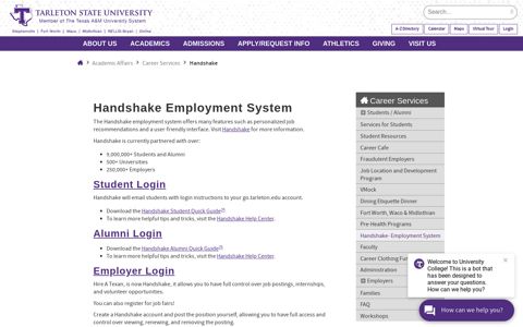 Handshake - Career Services - Tarleton State University