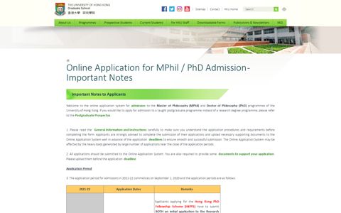 Online Application for MPhil / PhD Admission - Important Notes