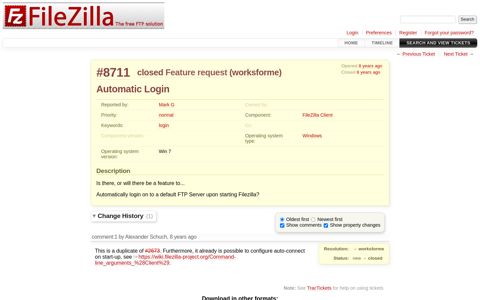 #8711 (Automatic Login) – FileZilla