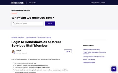 Login to Handshake as a Career Services Staff Member ...