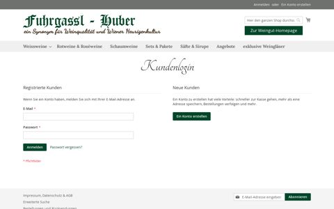 Kundenlogin - Weingut Fuhrgassl-Huber