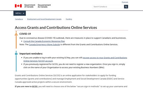 Access Grants and Contributions Online Services - Canada.ca