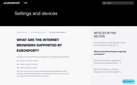 What are the Internet browsers supported by Eurosport ...