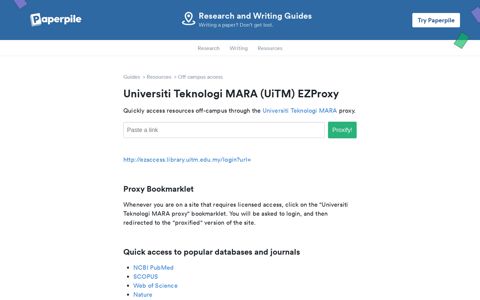 Off-Campus Access @ Universiti Teknologi MARA - Paperpile