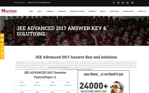 JEE Advanced 2017 Answer Key & Solutions - Motion IIT JEE
