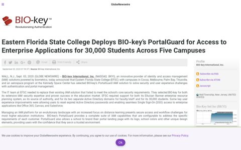 Eastern Florida State College Deploys BIO-key's PortalGuard ...