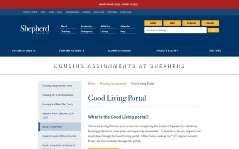 Housing Assignments | Good Living Portal 2 - Shepherd ...