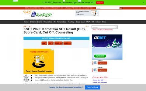 KSET 2020: Karnataka SET Final Answer key (Available ...