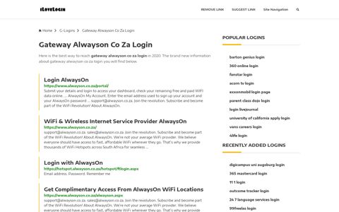 Gateway Alwayson Co Za Login ❤️ One Click Access - iLoveLogin