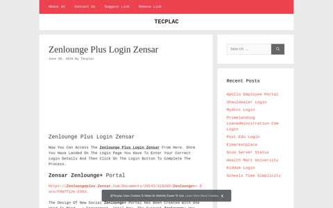 Zenlounge Plus Login Zensar | TECPLAC