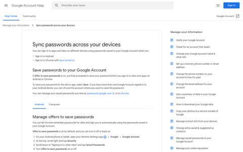 Sync passwords across your devices - Android - Google ...