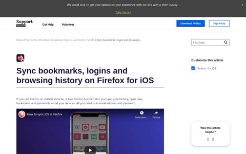 Sync bookmarks, logins and browsing history on Firefox for iOS