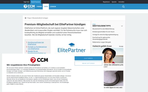 Premium-Mitgliedschaft bei ElitePartner kündigen - Recht ...
