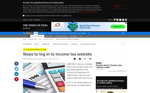 Steps to log in to income tax website - Times of India