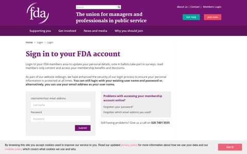 Sign in to your FDA account | The FDA Trade Union