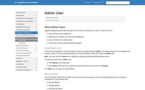 Admin User | Hygieia