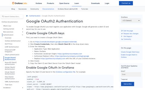 Google OAuth2 Authentication | Grafana Labs