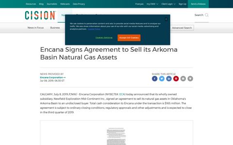 Encana Signs Agreement to Sell its Arkoma ... - CNW Group