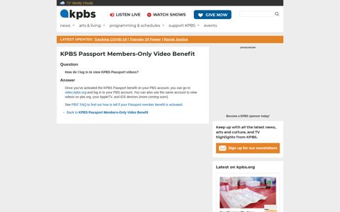 KPBS Passport Members-Only Video Benefit: How do I log ...