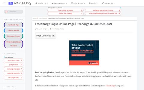 Freecharge Login Online Page | Recharge & Bill Offer 2020