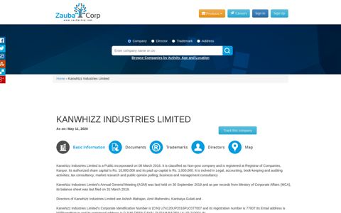 KANWHIZZ INDUSTRIES LIMITED - Company, directors and ...