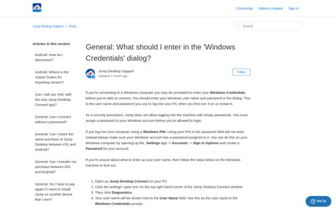 General: What should I enter in the 'Windows Credentials ...