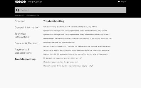Troubleshooting - HBO GO Help Center