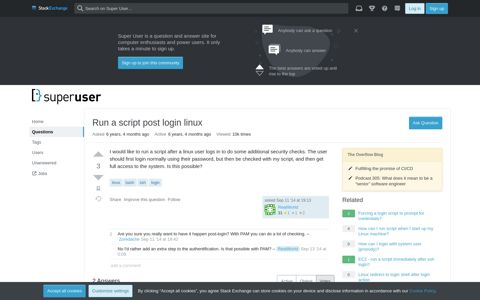 Run a script post login linux - Super User