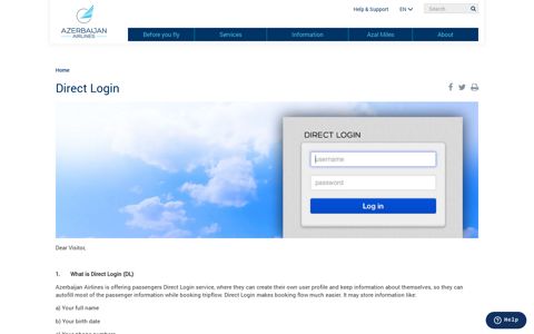 Direct Login - Azerbaijan Airlines