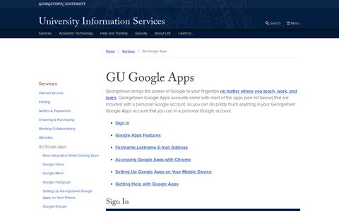 GU Google Apps - Georgetown UIS - Georgetown University