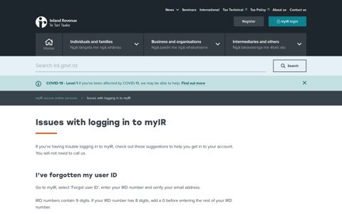 Issues with logging in to myIR - Ird