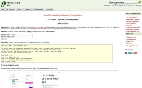 Cut & Paste Login and password script II - JavaScript Kit