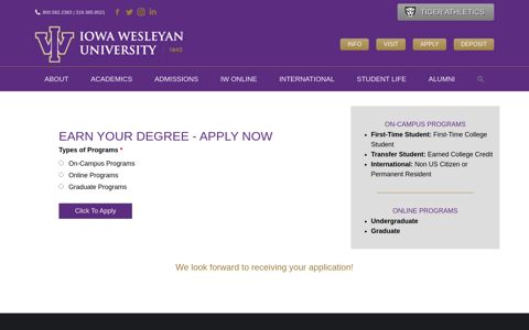 Apply For Admissions - Iowa Wesleyan University