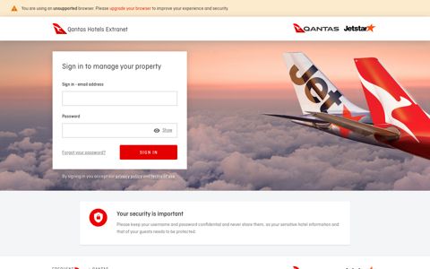 Qantas Hotels Extranet: Sign in