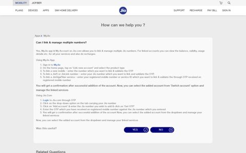 Can I link & manage multiple numbers | Reliance Jio FAQs