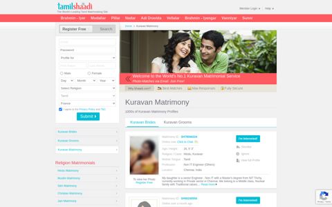 Kuravan Matrimony & Matrimonial Site - Tamilshaadi.com