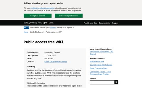 Public access free WiFi - data.gov.uk