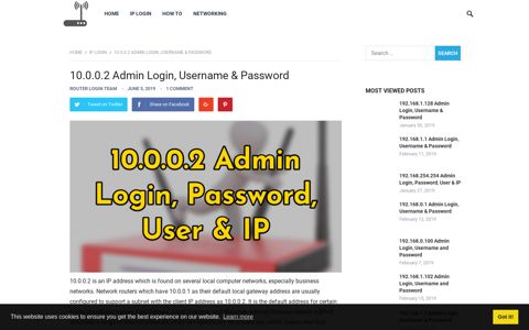 10.0.0.2 Admin Login, Username & Password - Router Login