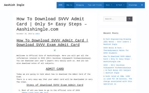 How To Download SVVV Admit Card | Only 5+ Easy Steps ...