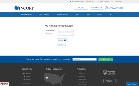 My Affiliate Account Login - Incorp Services, Inc.