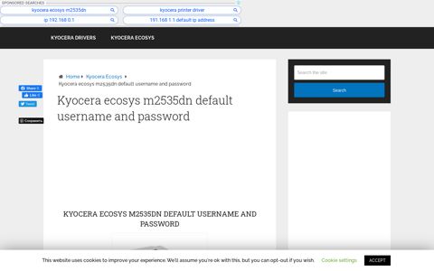 Kyocera ecosys m2535dn default username and password ...