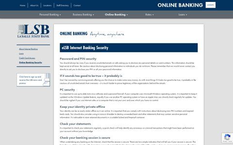 Online Banking Security La Salle State Bank