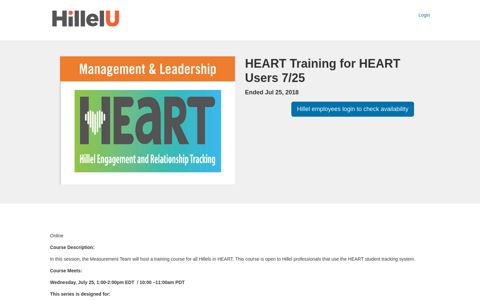 HEART Training for HEART Users 7/25 - Hillel International
