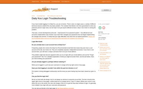 Daily Kos Login Troubleshooting / Site Loading and Login ...