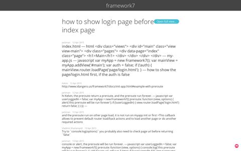 how to show login page before index page | Framework7 - Muut
