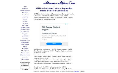 KMTC Admission Letters September Intake Selected Candidates