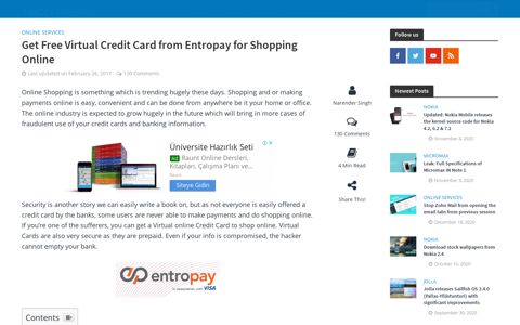 Get Free Virtual Credit Card from Entropay for Shopping Online