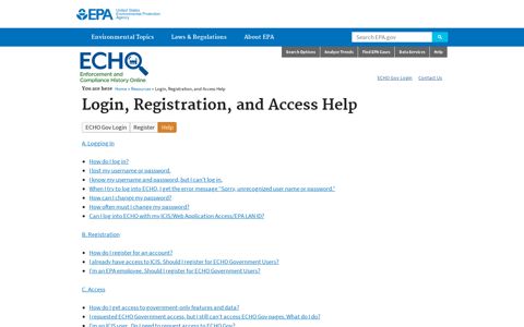 Login, Registration, and Access Help | ECHO | US EPA